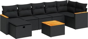 vidaXL 8 részes fekete polyrattan kerti ülőgarnitúra párnákkal