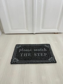 &#039;Please watch the step&#039; antracit szennyfogó szőnyeg 40x70 cm