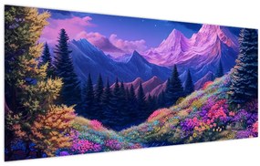 Kép - Lila táj teljes holdfénynél (120x50 cm)