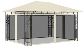 Krémszínű pavilon szúnyoghálóval 4 x 3 x 2,73 m 180 g/m²