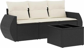 vidaXL 4 részes fekete polyrattan kerti ülőgarnitúra párnákkal