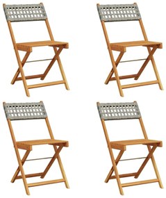 4 db szürke polyrattan és tömör fa összecsukható kerti szék