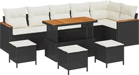 vidaXL Kerti Kanapé Szett párnával 10 pcs Fekete Poli rattan