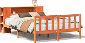 vidaXL viaszbarna tömör fa könyvespolcos ágy matrac nélkül 150 x 200cm