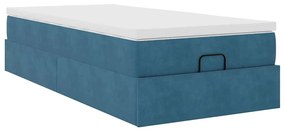 Ottomán ágykeret matraccal sötétkék 90x190cm bársony