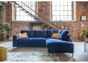 Sötétkék bársony kinyitható sarokkanapé (jobb oldali) Lofty Lilly – Miuform