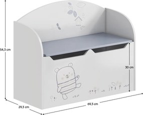 Játéktároló láda tárhellyel, fehér, BEAR