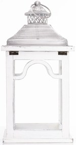 Sötétbarna 4szögletű fa lantern lámpás szürke áttört fém tetővel üvegezve 38,5x19x15cm