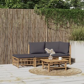 vidaXL 3 részes bambusz kerti ülőgarnitúra sötétszürke párnákkal