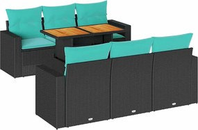 vidaXL 7 részes fekete polyrattan kerti ülőgarnitúra párnával