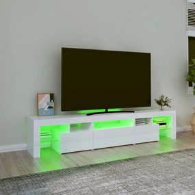 magasfényű fehér TV-szekrény LED lámpákkal 200x36,5x40 cm