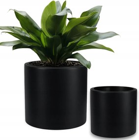 Kerti Kaspó Nagy 40 CM Terasz Betéttel Fekete Antracit Modern