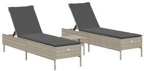 3 részes világosszürke polyrattan napozóágy szett párnával