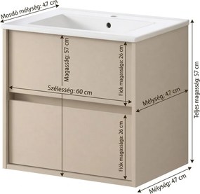 RODO fürdőszoba faliszekrény+mosdószekrény + mosdó 60 cm kasmír (összeszerelve)