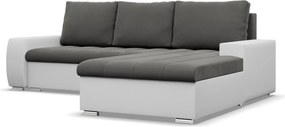 Toronto sarokkanapé, 2 ágyneműtartóval, bársony + műbőr, jobboldali, szürke - fehér