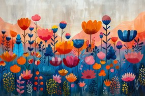 Fotótapéta Flizelina Folk Art Kert Rét Virágok Retro Boho 416x254 ragasztó