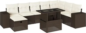 vidaXL 9 részes barna polyrattan kerti ülőgarnitúra párnákkal