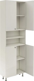 Zaria 4 ajtós fürdőszobai magasszekrény, Fényes fehér / Fehér, MDF, 60 x 27 x 190 cm