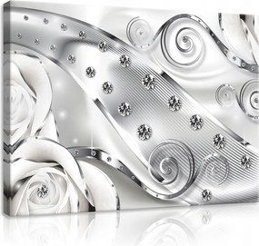 Vászonkép 80x60 Fehér rózsák gyémántok kristályok ezüst csillogás elegancia