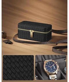 3 nyílásos óra utazótok, óradoboz 3 órához, tinta fekete felület, palaszürke bélés