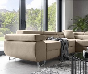 Bézs kinyitható-tárolóhelyes sarokkanapé (jobb oldali-L alakú) Anton – ELTAP