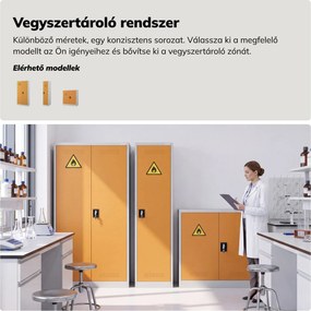 Oszlopos BHP vegyszerszekrény, szürke-sárga, 500x1850x400 mm: PETER