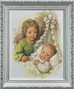 Vászonkép 31x26 Őrangyal Angyal Fehér Díszített Keresztelő Ajándék Keret