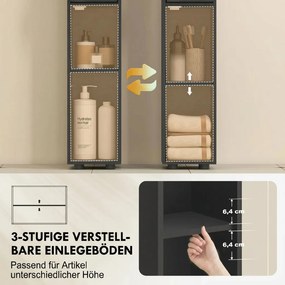 Kleankin Fürdőszobaszekrény, WC-papírtartó nyitott polcokkal, 2 szekrény, keskeny, fekete