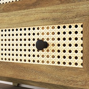 HOMCOM 3-Fiókos Tárolószekrény Rattan Cane 80 x 35 x 76 cm Világos Fa Megjelenés | Aosom