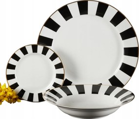 Ebédszolgáltatás 6 személyes Csíkos fehér-fekete elegáns tányérok ajándékba