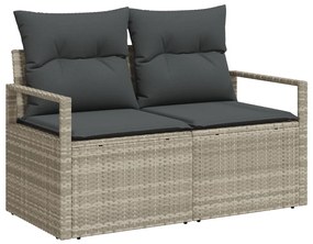 6 darabos Kerti Kanapé Készlet párnákkal Világosszürke Poli Rattan, 2 személyes Kerti Kanapé Tárolóval &amp; Párnákkal Szürke Poli Rattan