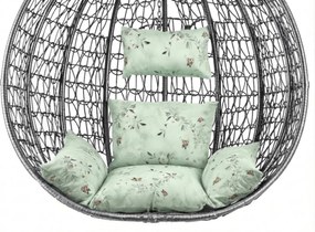 Szürke függőszék KOKON állvány nélkül, mintás világoszöld párnával