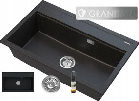 Gránit Mosogató Nagy Kamra Fekete Arany Szemcsék Szifon Króm Asti