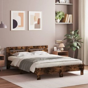 füstös tölgy színű szerelt fa ágykeret fejtámlával 150x200 cm