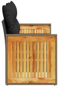 2 személyes fekete polyrattan kerti kanapé párnával