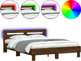 vidaXL barna tölgy színű ágykeret fejtámlával és LED-del 150x200 cm
