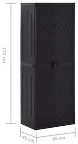 fekete PP rattan kerti tárolószekrény 65 x 45 x 172 cm