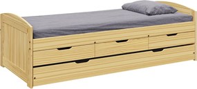 Ágy kihúzható pótággyal, természetes, tömörfa, 90x200, MARINELLA NEW