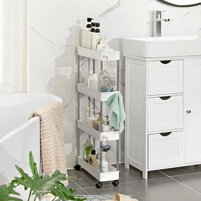 SongmicsHome SLIM görgős polc, 4 szintes, 13,5x40x86cm, fehér