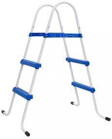 kék és fehér acél medencelétra 84 cm