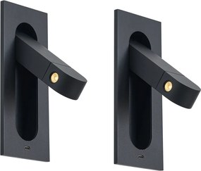 2 darabos modern fekete fali lámpa szett LED-del és USB-C porttal - Hilton