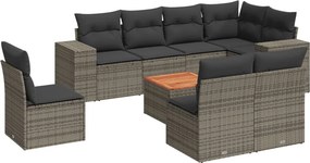 vidaXL 9 részes szürke polyrattan kerti ülőgarnitúra párnákkal