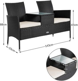 Casaria® Kerti rattan pad asztallal - fekete