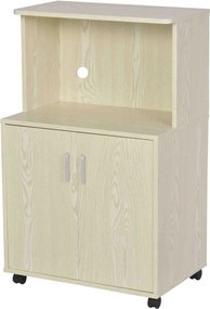 HOMCOM Mikrohullámú Sütő Melletti Konyhaszekrény 2 Ajtóval és Állítható Polccal Kerekeken 70 kg Teherbírás 60,4x40,3x97 cm Tölgy | Aosom