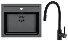 ALVEUS SETA23228 - konyhai mosogató ATROX+mosogató csaptelep MINTAS 34cm gránit/fekete