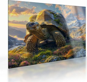 Üveg kép - Teknős és hegyvidéki táj (70x50 cm)