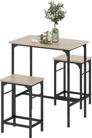 HOMCOM Bárasztal Szett Bárasztallal és Bárszékekkel - Étkezőasztal 2 Székkel csúszásgátló lábvégekkel Konyhai Asztal Étkezőbe, Konyhába, Természetes F