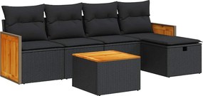 vidaXL 6 részes fekete polyrattan kerti ülőgarnitúra párnákkal