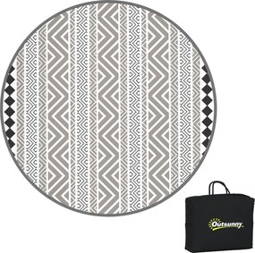 Outsunny Kerek Kültéri Szőnyeg Forgatható Mat, Vízhatlan Műanyag Szőnyeg Kertbe, Teraszra, Kempinghez, 180 cm, Szürke+Fekete | Aosom
