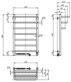 Fürdőszobai elektromos radiátor termosztáttal FORTIS 350W/230V 80,6 cm IP44 fekete baloldali